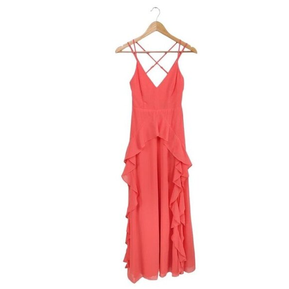 Lulus Dresses & Skirts - NWT Lulu's Vibrant Love Coral Sleeveless Ruffled Maxi Dress Size XL